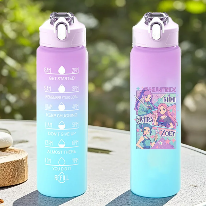 

750ML KPop Demon Hunters Water Cup Kawaii Anime Drink Bottles Girls Outdoor Portable Plastic Large Sport Drinkware Kids Gift