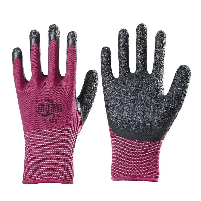 Latex Coated Work Gloves Palm Latex Dipped Work Gloves Crinkle Pattern Seamless Knit Comfort Stretch Fit Nylon Firm Grip 12