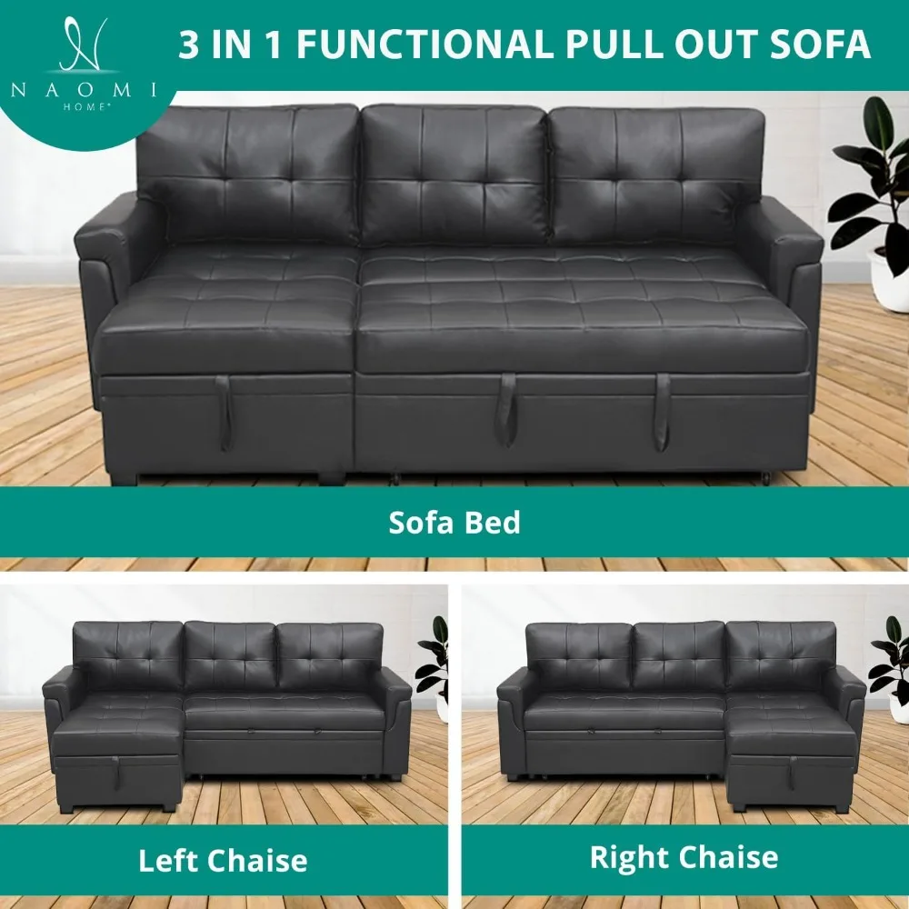 Sofa Bed Sectional Sleeper, Tufted Pull Out Couch with Storage, Sectional Sofa Bed, L-Shaped Reversible Sleeper Sofa