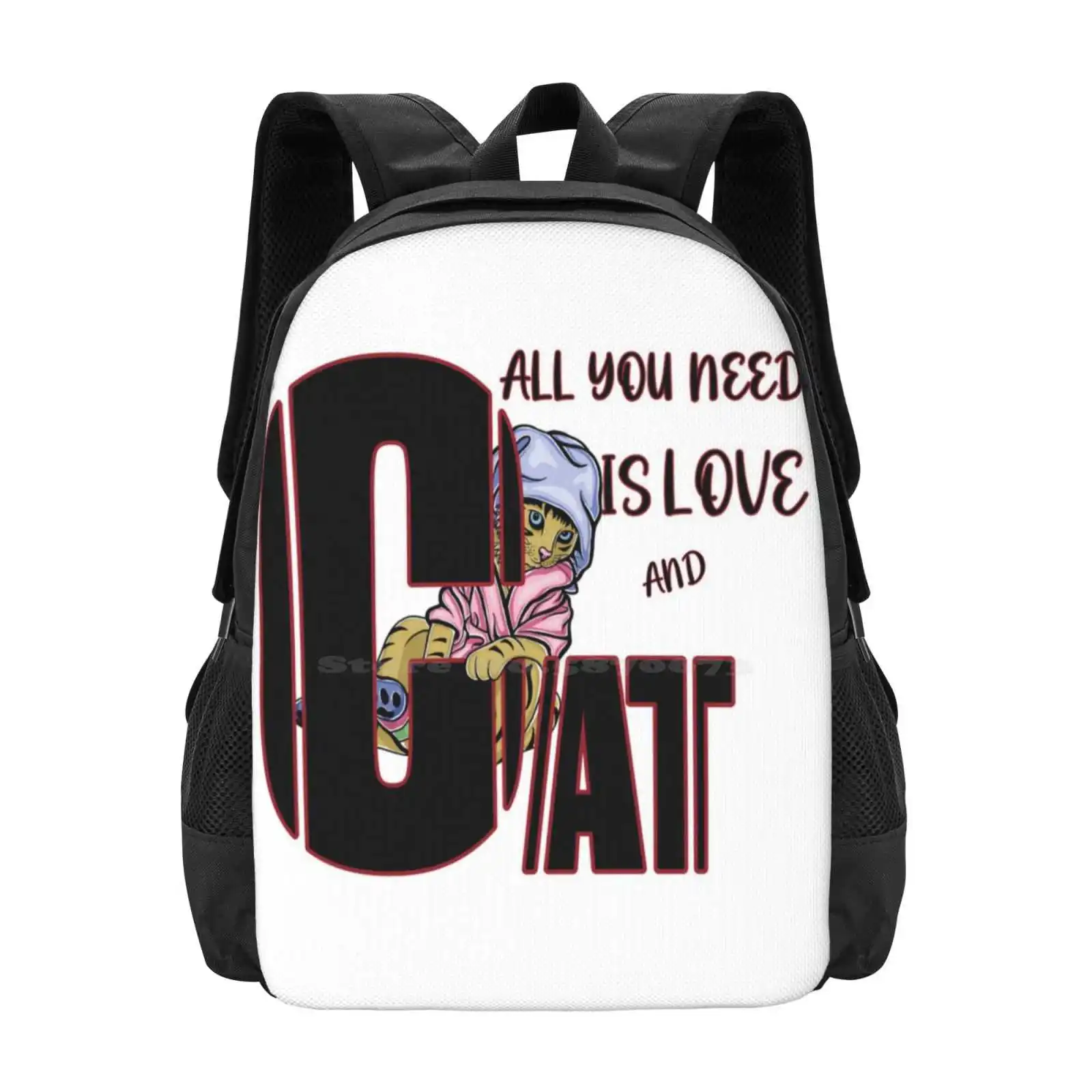 All You Need Is Love And Cat. Hot Sale Schoolbag Backpack Fashion Bags Black Yellow Love And Cat Cat Bath Cat Towel Pet Lovers