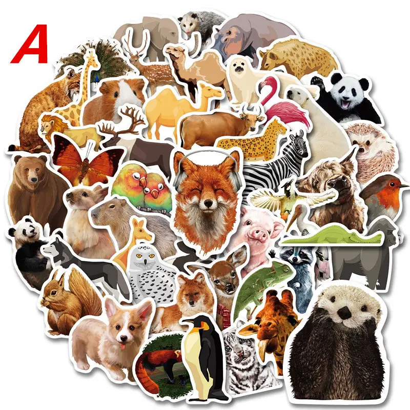 

50PCS Cartoon Zoo Wild Animals Stickers Kawaii Dog Pig DIY Kids Toys Phone Skateboard Laptop Decals Graffiti Sticker