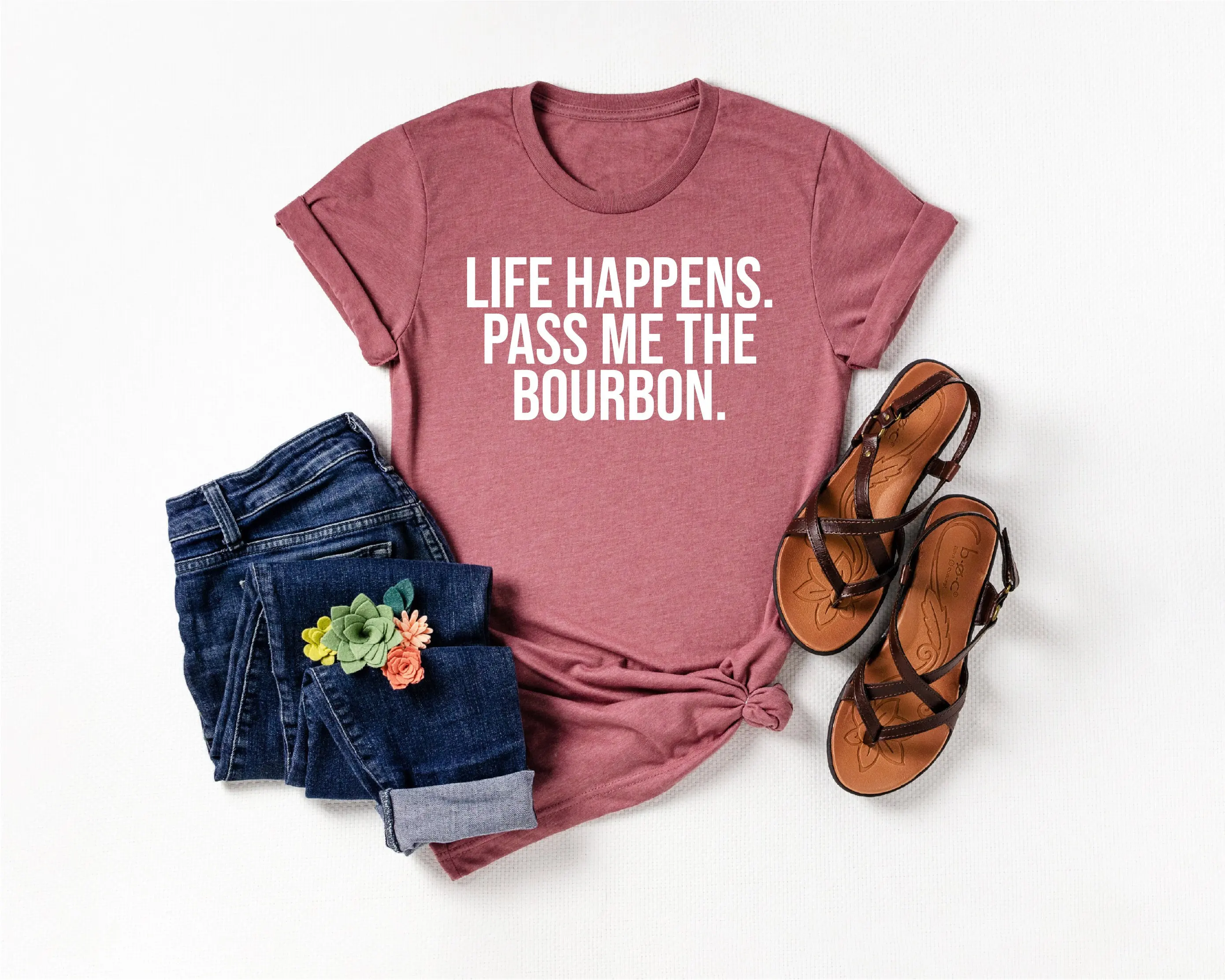 Life Happens Pass Me The Bourbon T Shirt Alcohol Lover EnthusiasT Helps Whiskey