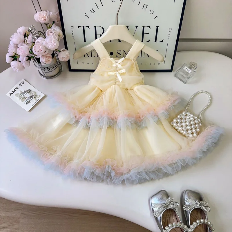 

Girls' Strap Dress Summer New Style2025Trendy Mesh Princess Dress for Little Girls Puffy Dress Wholesale