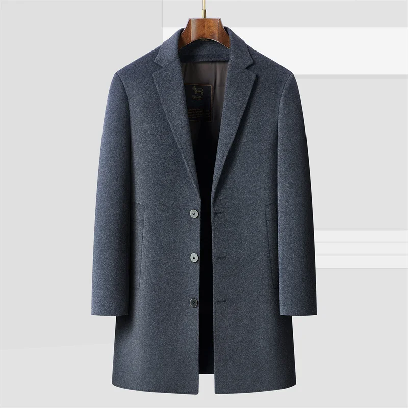 High-end Long Boutique Goose Down Inner Liner Double-sided Ni Coat Men\'s Winter Coat 2024 New Wool Coat Two-piece Set M-4XL