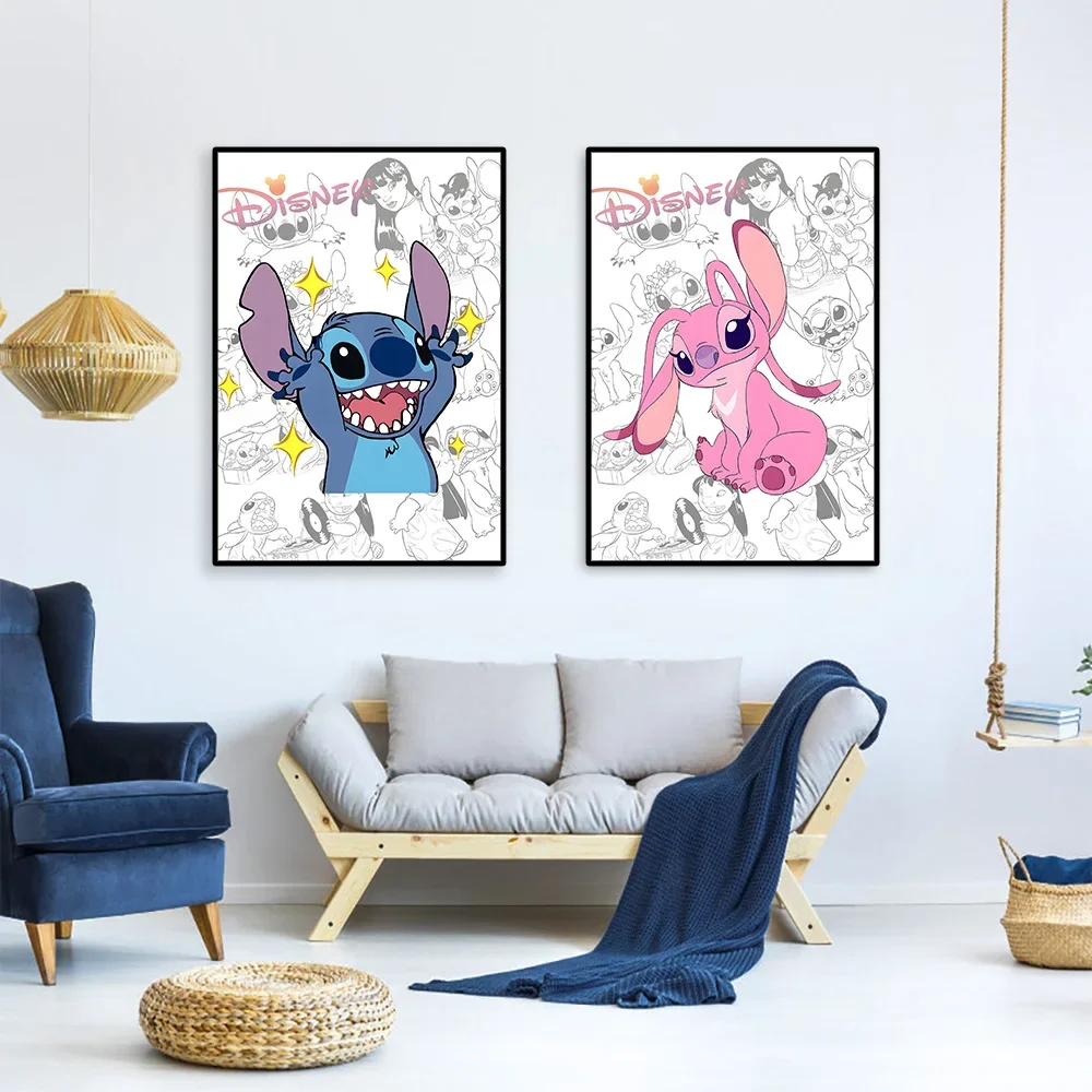 ديزني غرزة آرت ديكو الملصقات غرفة المعيشة المنزلي غرفة نوم جدار جدارية غرفة الأطفال صورة يطبع قماش لوحات يطبع ، الإطار