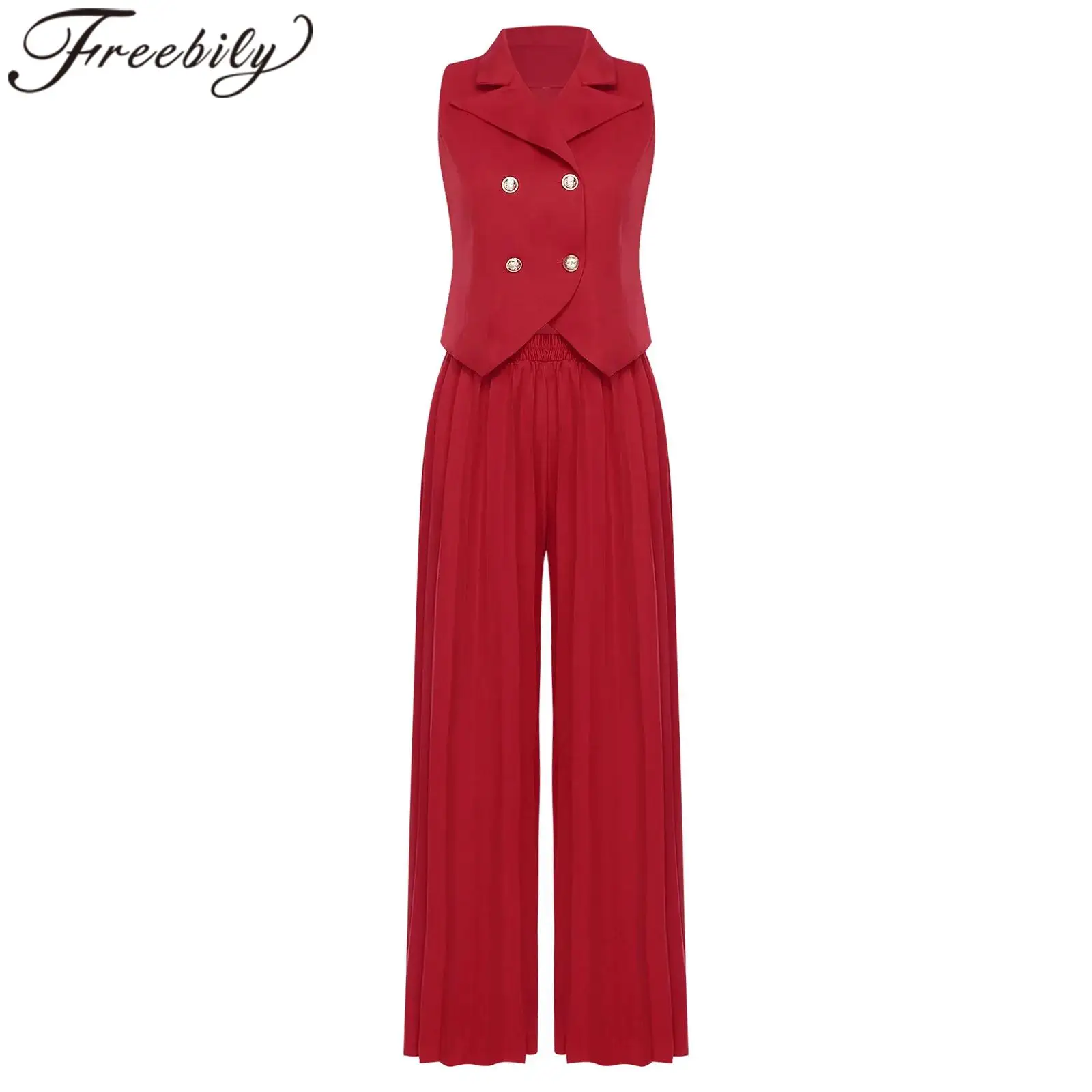 

Blazer Sets for Women Two-pieces Commute Suits Double-breasted Sleeveless Vest Tops with Pant Suits Fashion Work Woman'clothes