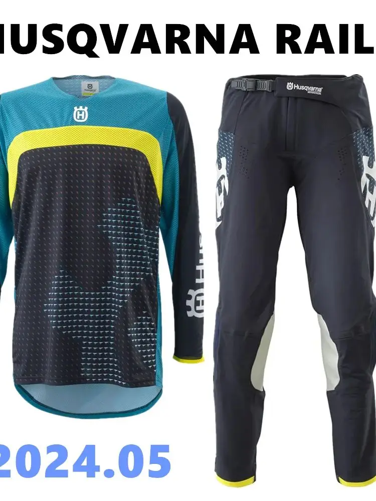 Husqvarna-Terno de moto sujeira, conjunto de engrenagens motocross, topo, combo moto off road, camisa azul e calças moto, 2019, 2022