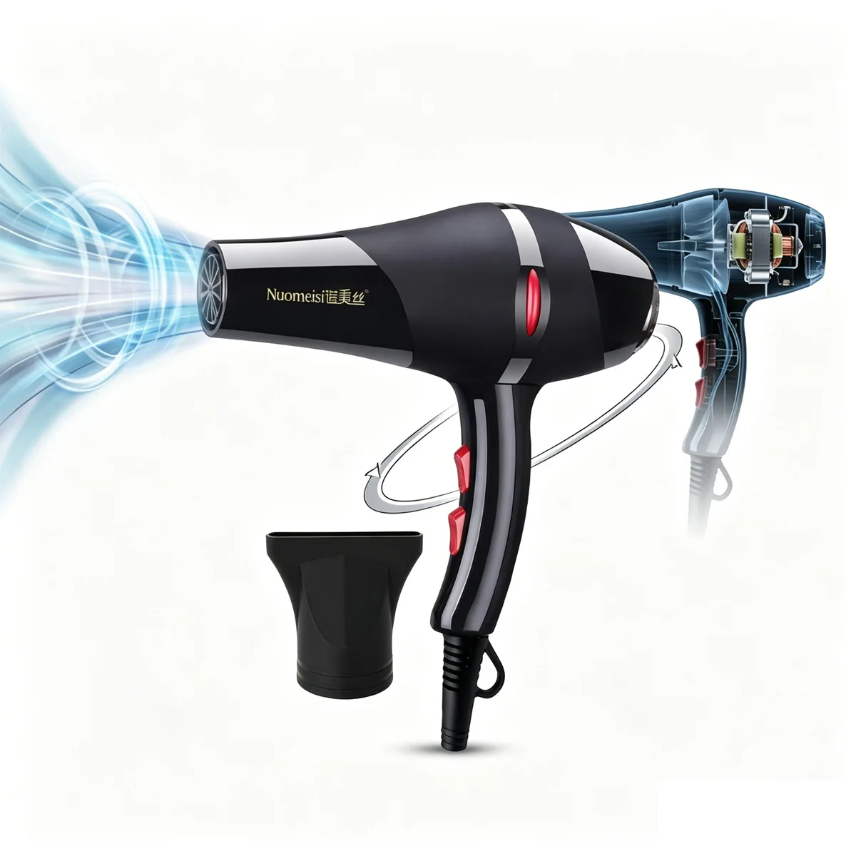 

Powerful Professional Salon Hair Dryer and Blow Dryer Electric Hairdryer Hot/Cold Wind With Air Collecting Nozzle