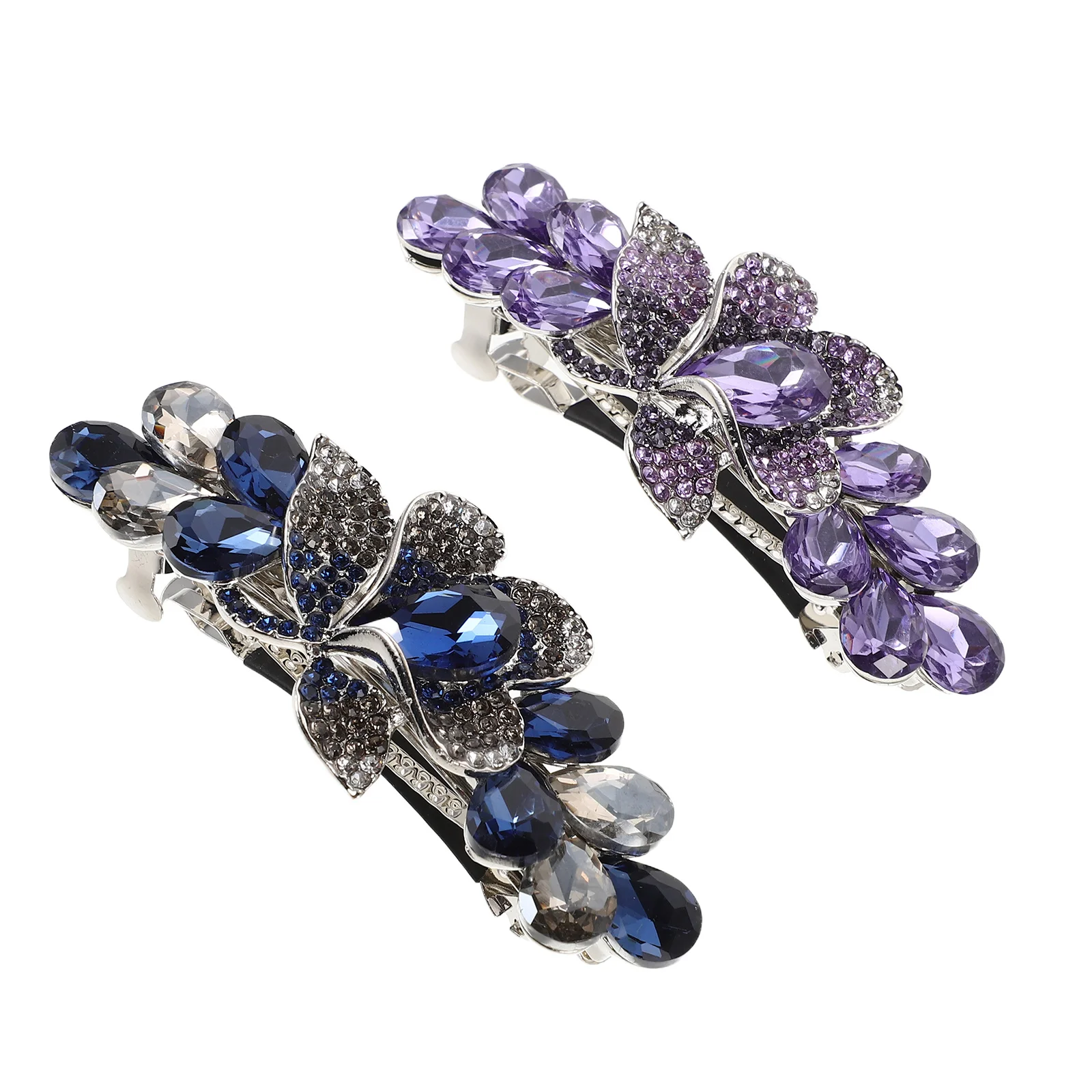 

2Pcs Heart Rhinestone Hair Clips - Elegant Rectangular Metal Barrettes Grip - Glitter Spring Hair Clips for Women