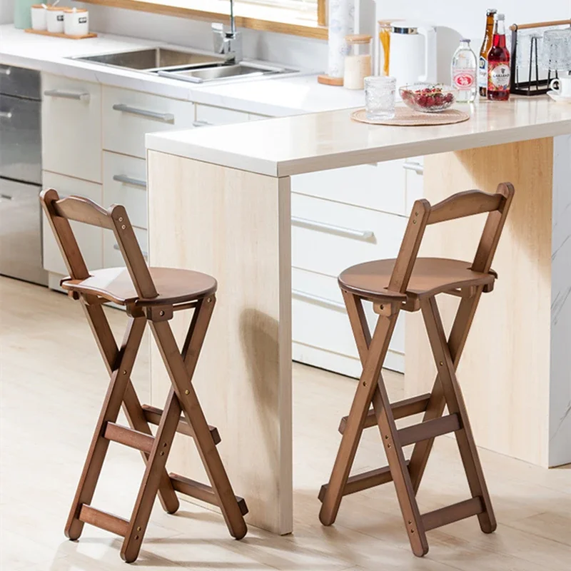 84.5cm High Stool Quality Bamboo Folding Back Chair Mazha Household Space-saving Portable Bench Hotsale Dark Brown Kitchen Seat