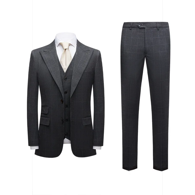 2023 New Suit Set for Men, Korean Version, Slim Fit, Wedding, Business, and Leisure, 3-Piece Set