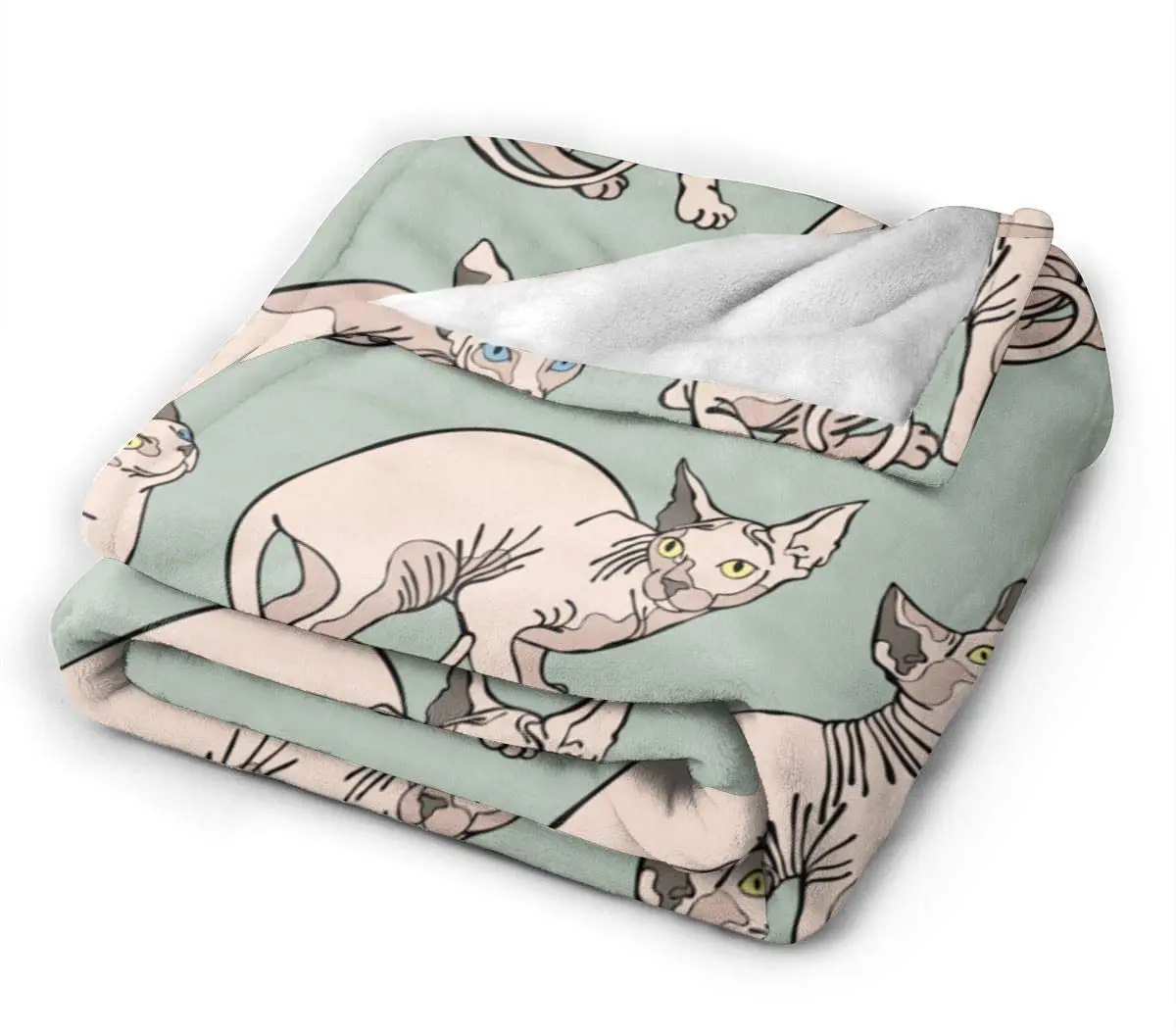 Hairless Naked Cats Sphynx Cats Mint Green Couch Blanket ,Fleece Throw Blanket Super Soft Warm  Plush Bed Couch Living Room