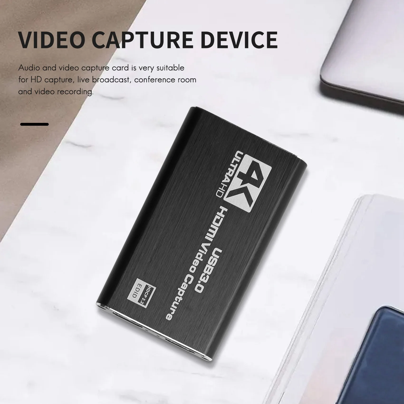 Audio Video Capture Card, 4K USB 3.0 Capture Adapter Video Converter voor Gaming Streaming Live Broadcast Video-opname
