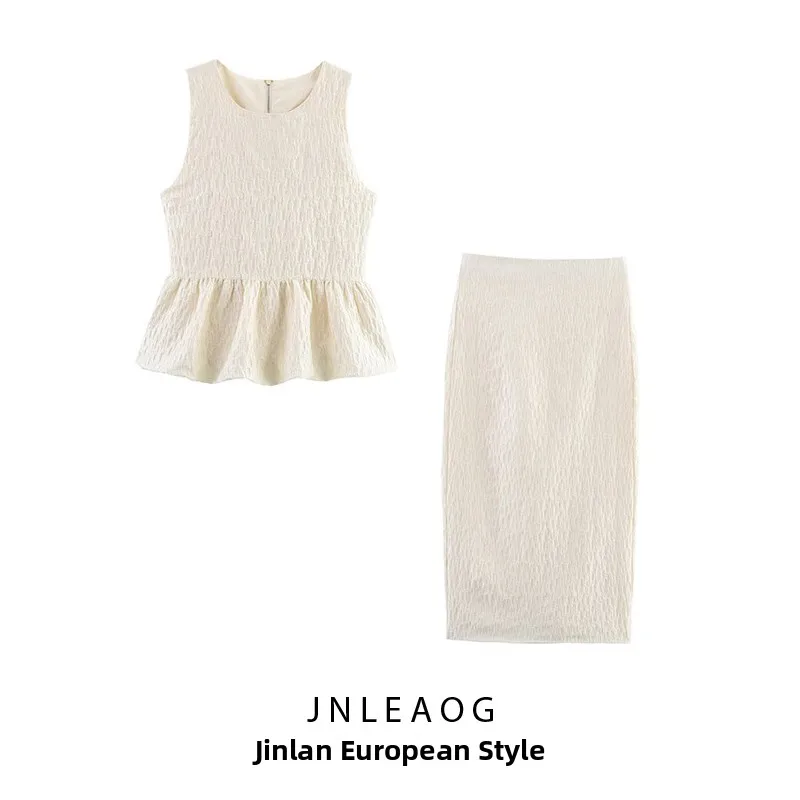 

JNLEAOG Весенняя новая женская юбка-миди с модным дизайном и выступающим украшением 286600 ort Sve круглый комплект из двух предметов Ne