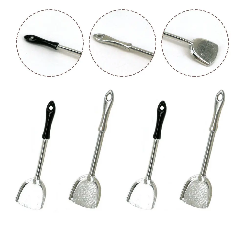 

4Pcs Mini House Spatulas Kitchen Scene Accessories Realistic Zinc Alloy Mini Spatula Sets for Miniature Decor Collectibles