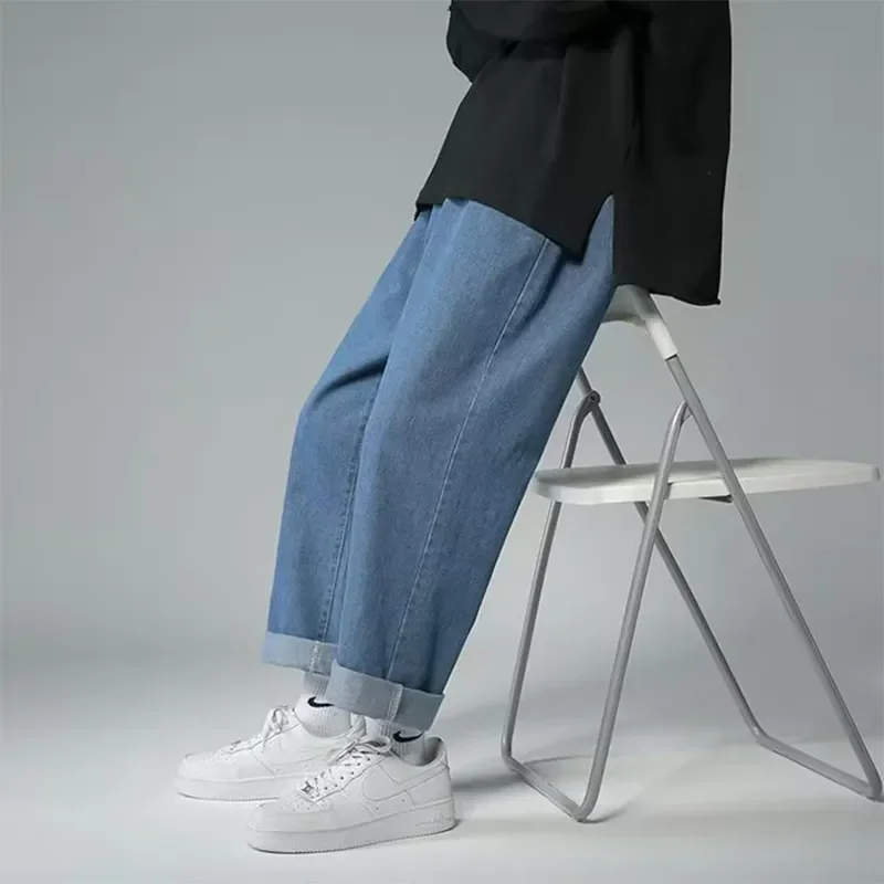 Wide Leg Cargo Pants 2023 Streetwear Baggy men Jeans Spring Autumn Men Korean Fashion Loose Straight Male Brand Clothing Black