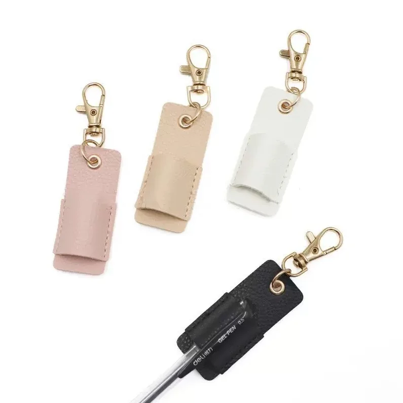 Suporte Portátil de Couro para Caneta com Clipe e Chaveiro para Pendurar no Pescoço - Organizador de Canetas para Escritório
