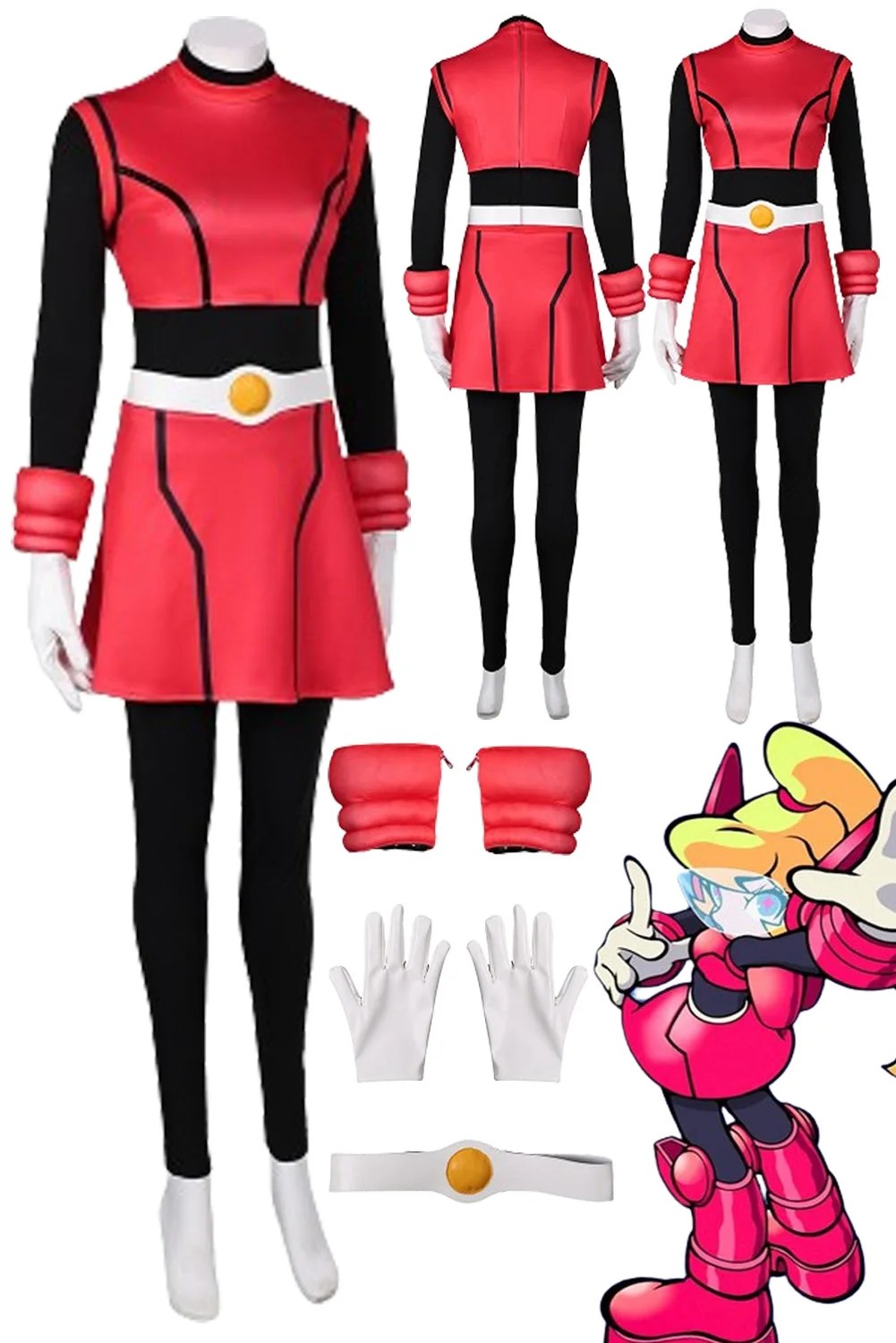 

Mighty Peach Cosplay Women Costume Female Roelplay Gloves Wristband Skirt Disguise Outfits Full Set Halloween Carnival Suit