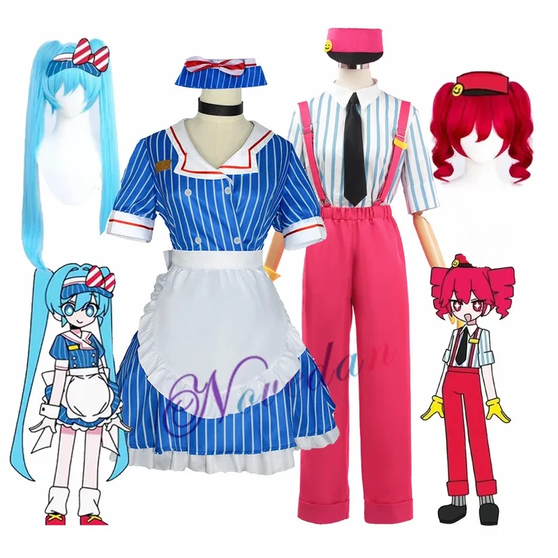 

Мику Косплей Костюм Аниме Месмеризатор Униформа Женское Полосато Платье Горничной Тето Парик Костюм Хэллоуин Рождество Карнавальное Вечернее Платье