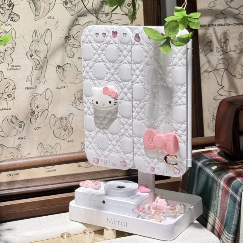 Sanrio HelloKitty New Cosmetic Mirror Led Desk Lamp Fold Desktop Fill Light Fashion Sense of Luxury Gifts for Girls Sweetness view 3