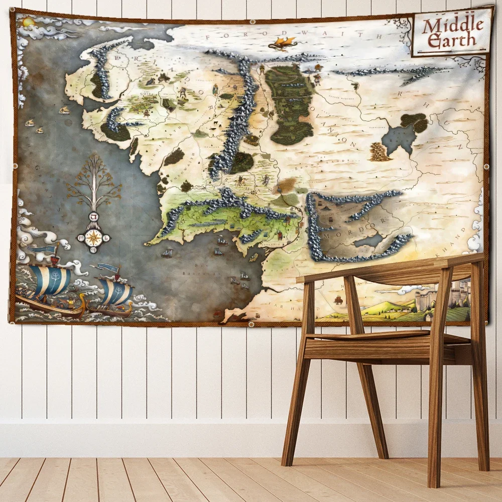 

Retro Mountain Forest Map Tapestry Wall Hanging Bohemian Abstract Art Hippie Tapiz Aesthetics Room Dormitory Home Decor
