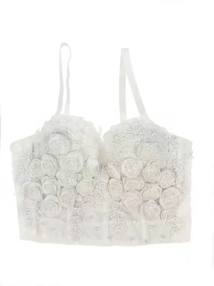 French lace suspenders ultra-short slim petal spring and summer fishbone bra outer wear high-end fashion fishbone bra