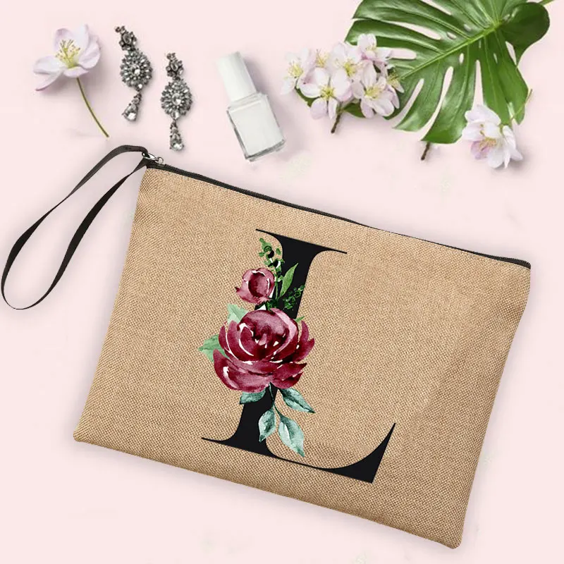 neceser maquillaje  regalos invitados boda Bolsa de almacenamiento de brochas de maquillaje para mujer, bolsa de viaje con flores del alfabeto, lápiz, monederos, Kit completo de maquillaje, regalo de la señora