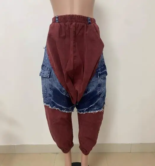 Jean Harun ample en Denim pour femmes, nouvelle tendance, ceinture élastique, épissure, vêtements pour femmes, été 2025