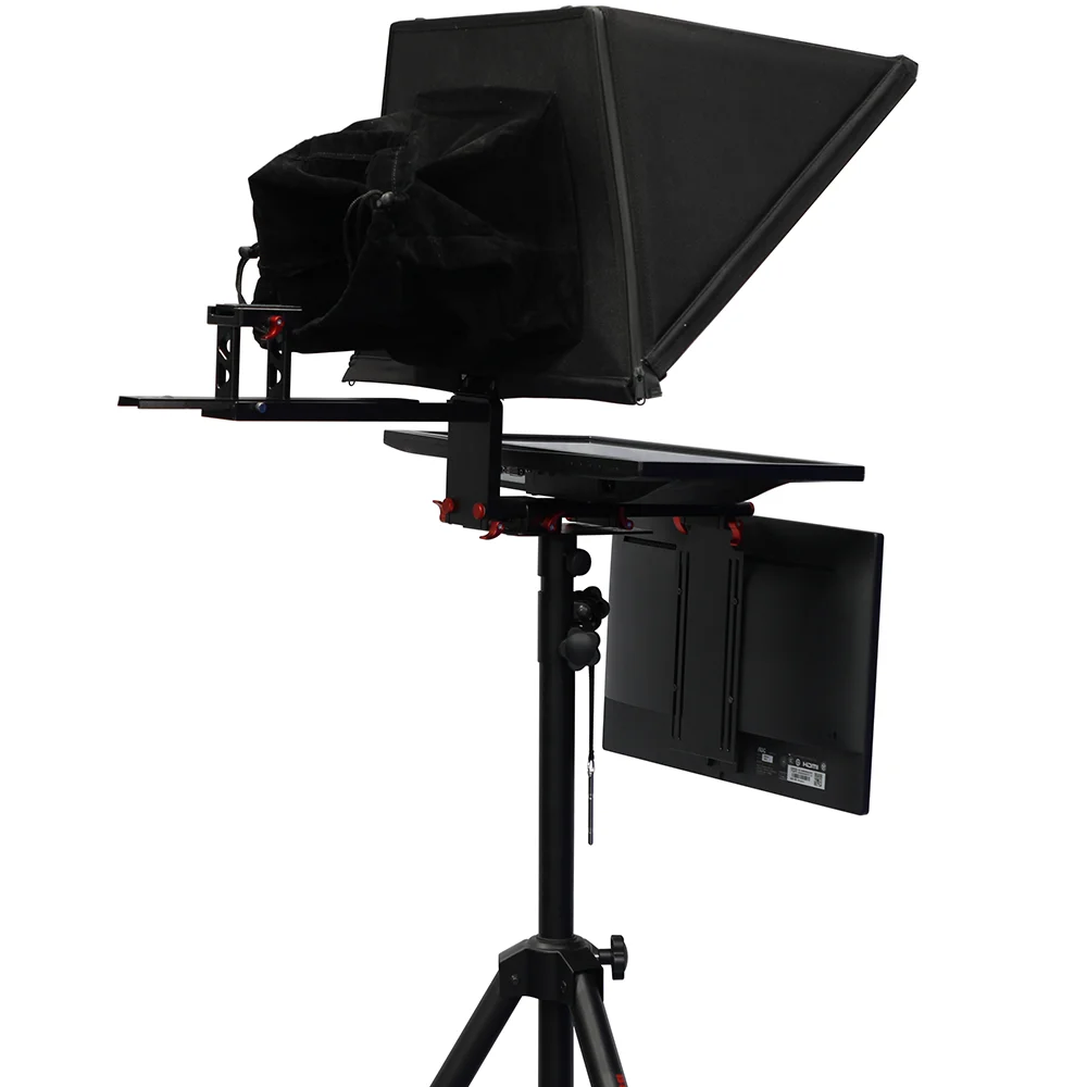 TS2200 teleprompter สตูดิโอกระจายเสียงและการพูดหน้าจอคู่สำหรับเอาท์เล็ตโรงงานแล็ปท็อปคุณภาพสูงไลฟ์สปอร์ต22นิ้ว