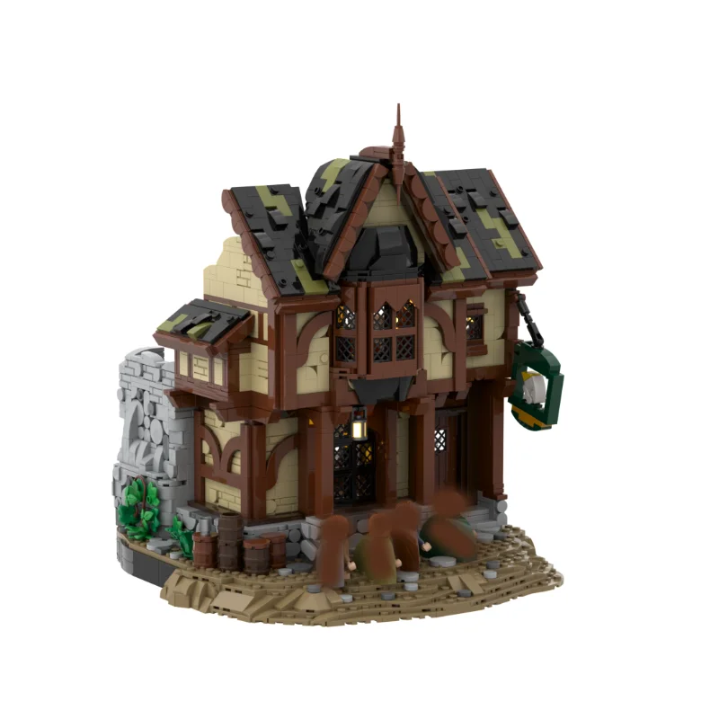 

3144 New MOC Building Model: Medieval Galloping Horse Inn House Modular Children's Building Block Toy Gift