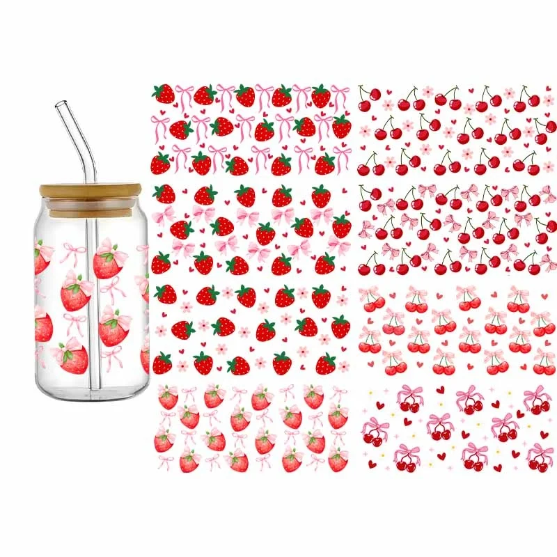 

UV DTF Sticker Fruit Cartoon Patter Theme For The 16oz Libbey Glasses Wraps Cup Can DIY Waterproof Easy To Use Custom Decals