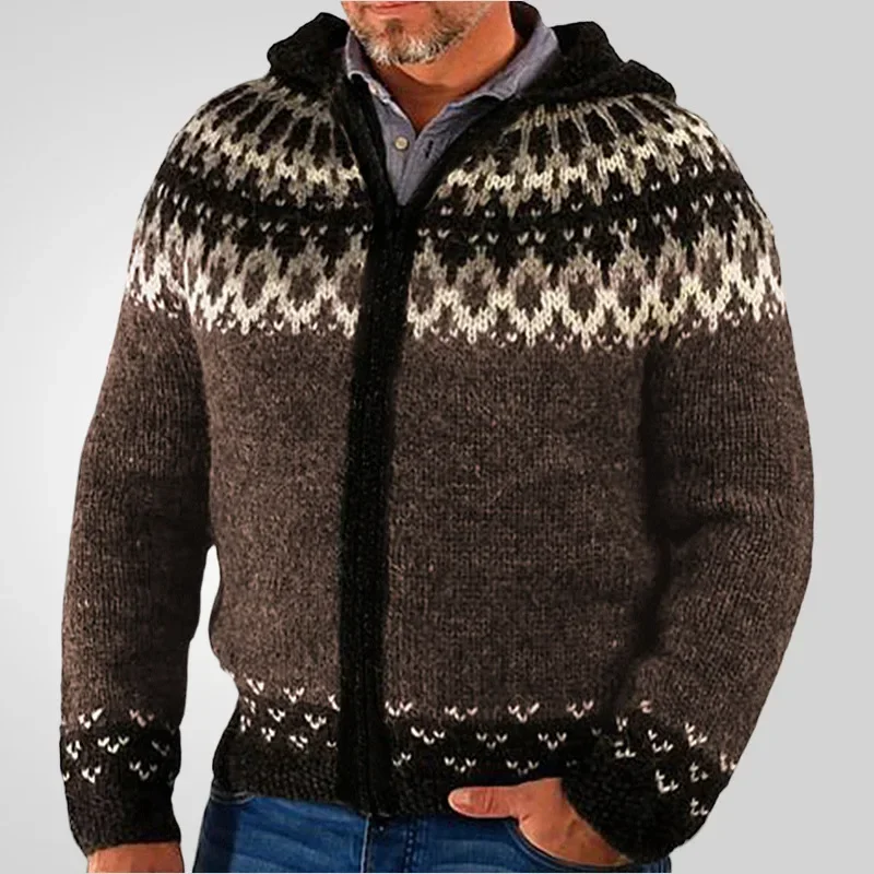 

Men Cardigan Sweaters Zipper Coat Hooded Full Sleeve Print Coats Casual Splice Open Stitch Autumn Winter Outerwear 2025 New