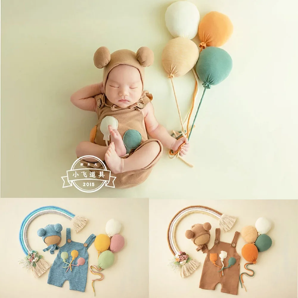 

0-3Month Colorful Balloon Baby Photography Props Romper/Hat/Rainbow Set Newborn Photo Shoot Outfits Bodysuit Creative Accessori