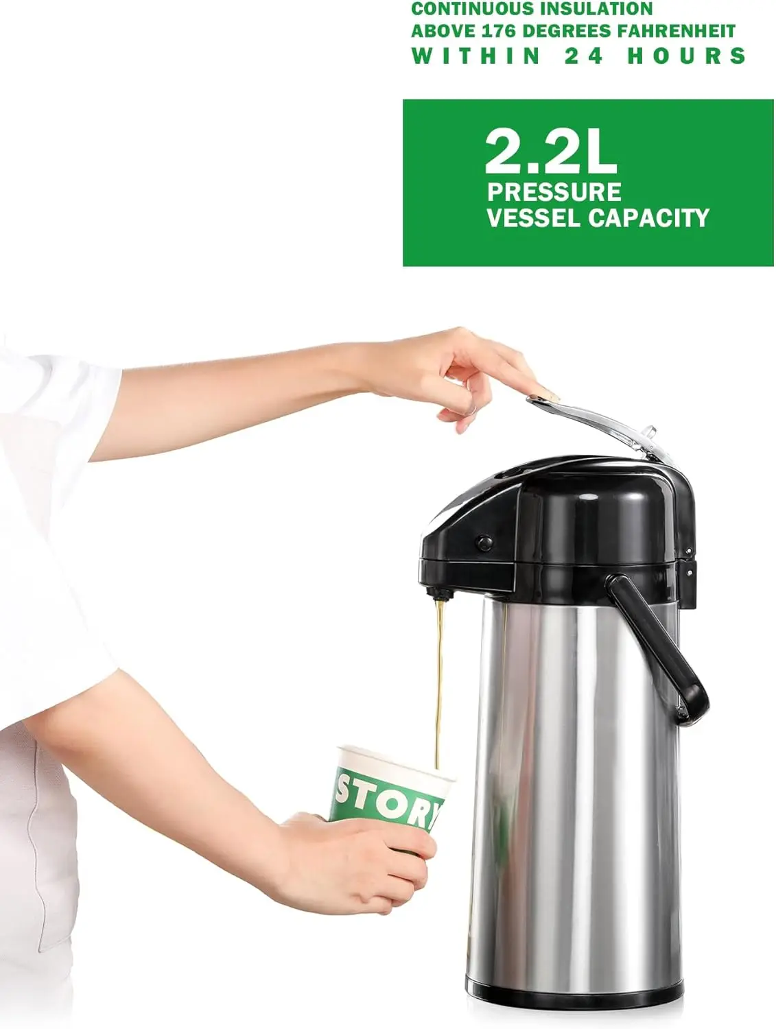 Commercial Airpot Coffee Brewer 2.2L/74oz Dirp Coffee Maker with 24H Insulated Thermal Carafe Stainless Steel Pour Over Coffee M