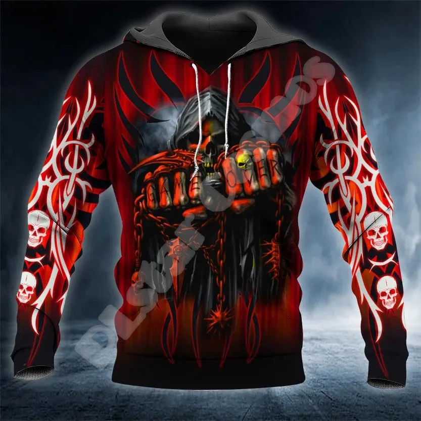 

NewFashion Custom Name Skull Grim Reaper Ghost Tattoo Retro Tracksuit Harajuku 3DPrint Streetwear Casual Funny Jacket Hoodies X5