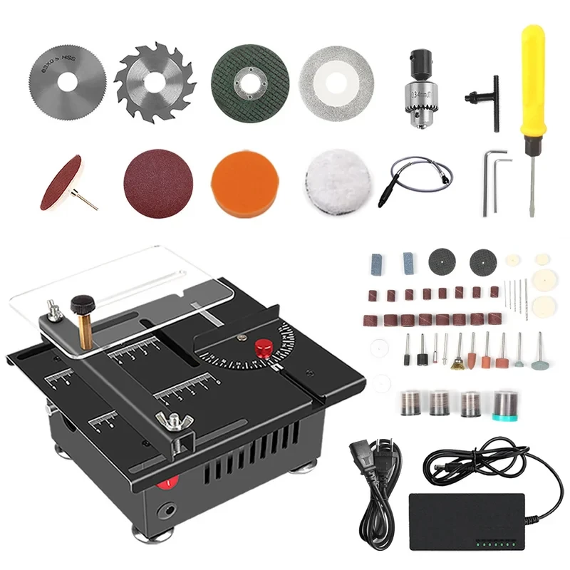 100W Multi-Functional Table Saw Mini Desktop Electric Saw Cutter Speed & Angle Adjustable Liftable Blade 16MM Cutting Depth Tool