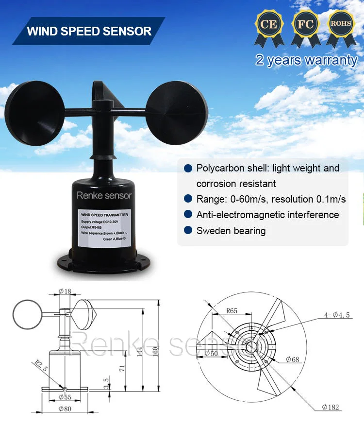 Rs485 Type Solar Tracking System Wind Speed Sensor