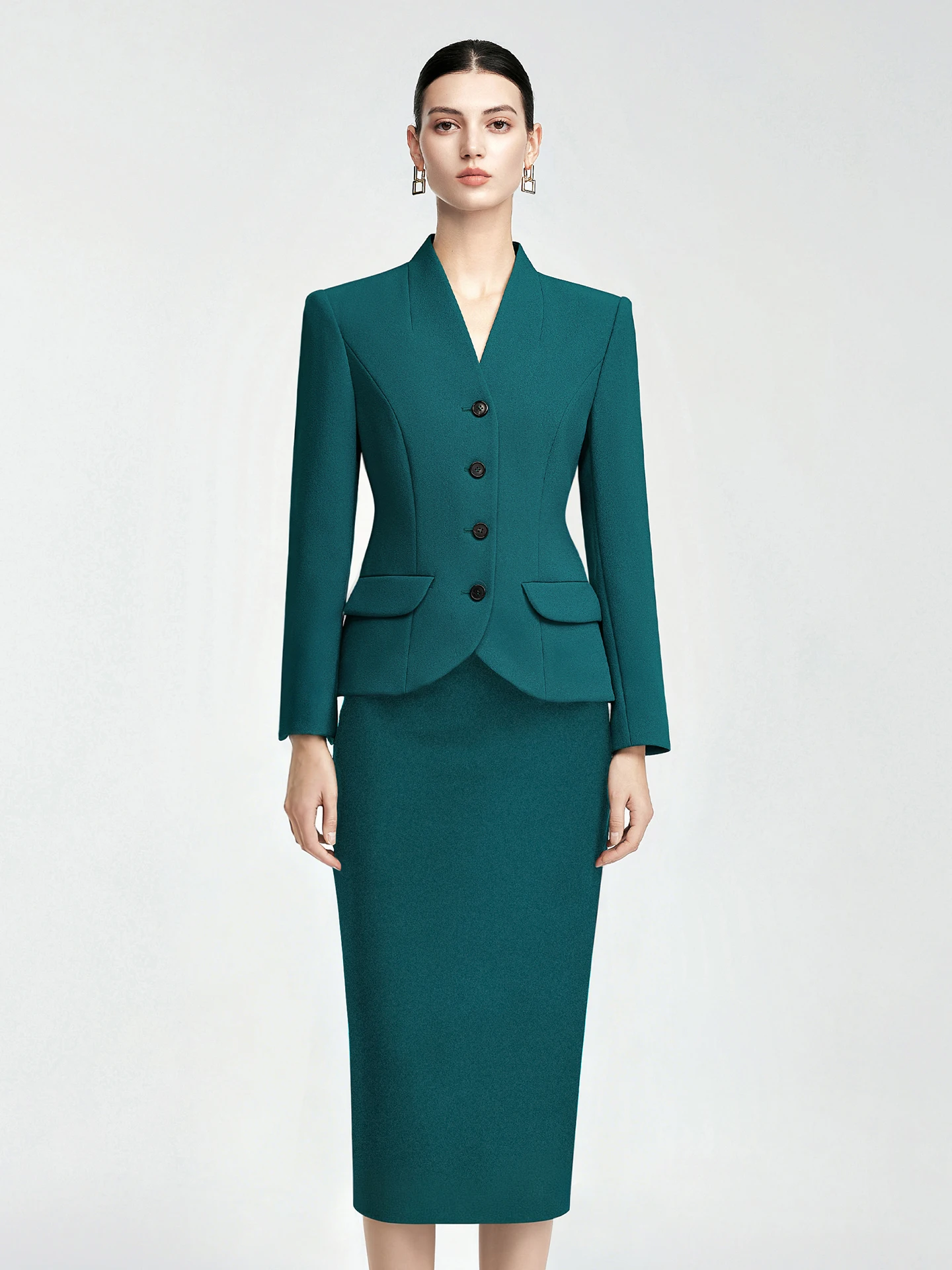 

Элегантный женский костюм с V-образным вырезом, с завышенной талией, для торжественных случаев, премиум-класса, весна 2026, с длинным рукавом, из полиэстера и спандекса