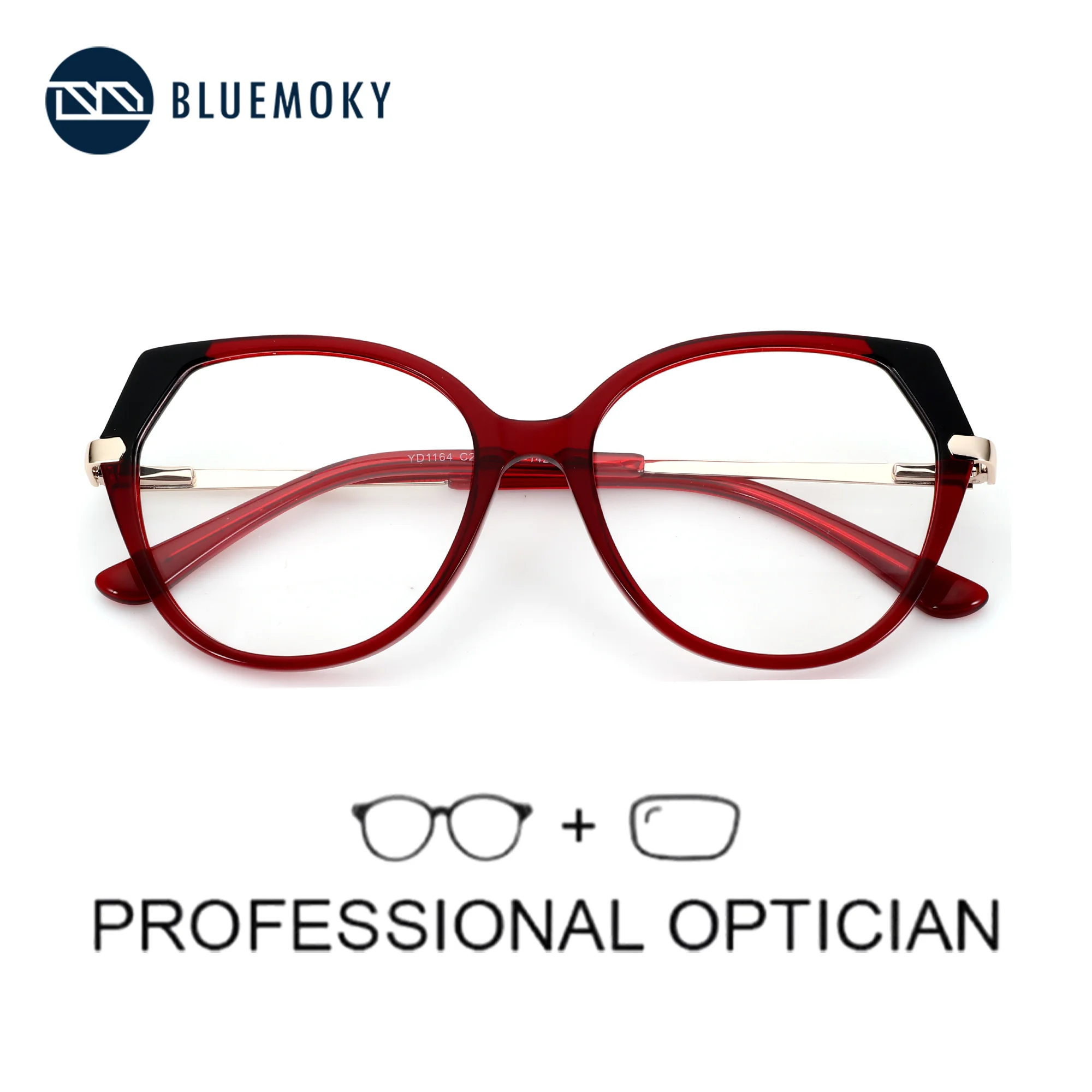 

BLUEMOKY L Size Polygon Acetate Prescription Glasses For Women Anti Blue Light Photochromic/Progressive Optical Eyeglasses