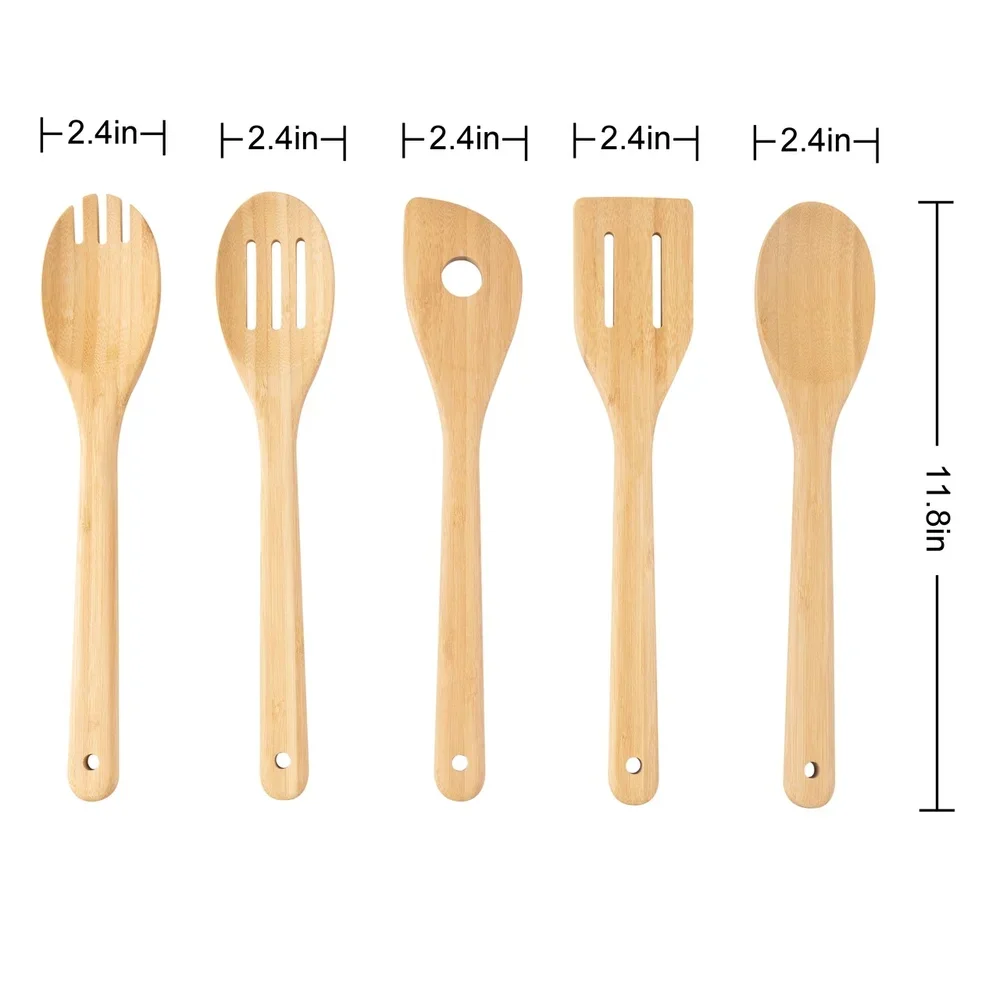 Juego de utensilios de cocina de bambú ecológico, 5 uds., cucharas de cocina multifuncionales naturales