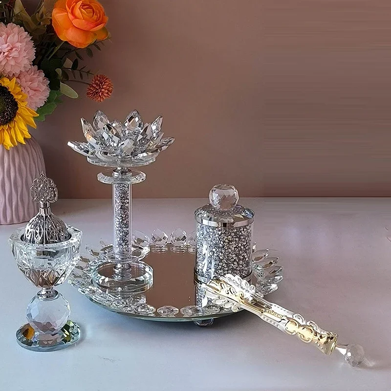 YXY Arabia Incense Burner 4 In 1 Crystal Arabian Censer Diamonds Sliver Household Incense Holder Luxury Home Decor Ornaments