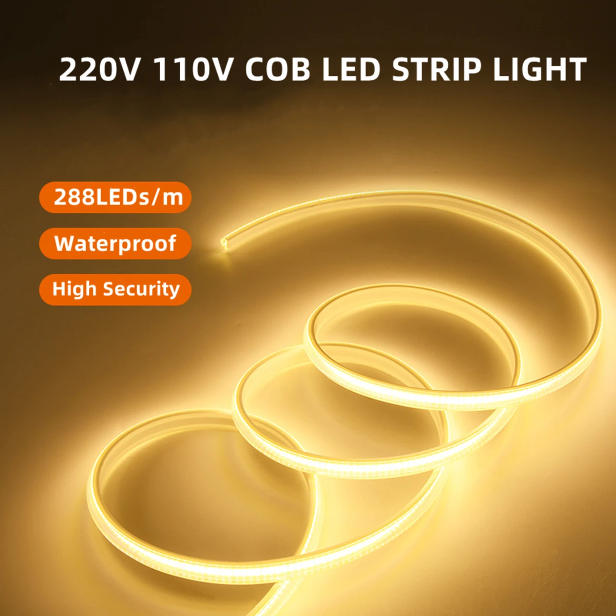 

COB LED Strip Lights 288LEDs/m 110V 220V Flexible Outdoor Lamp CRI RA90 Waterproof FOB Tape for Bedroom Kitchen Lighting