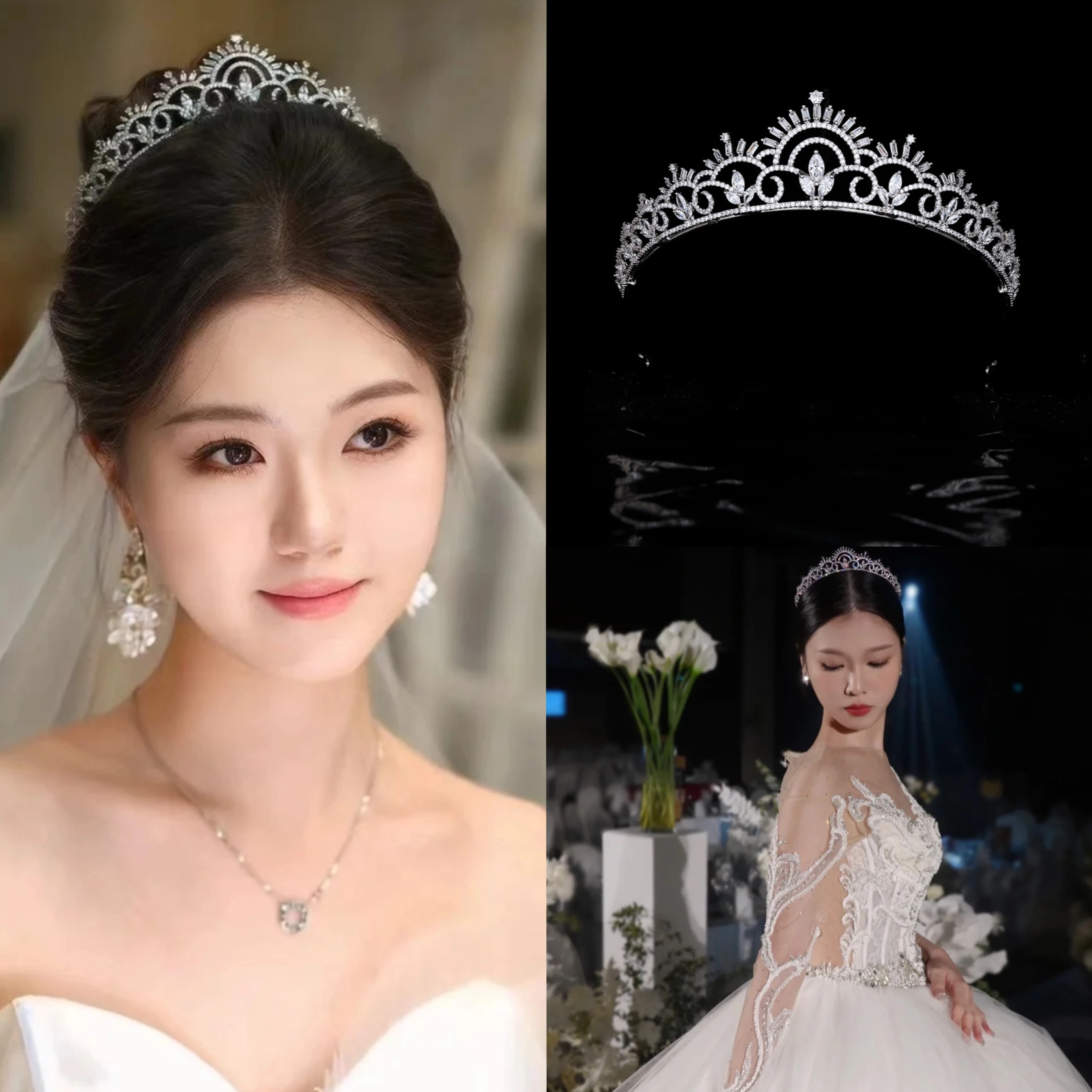 

Himstory корейский простой новый принцесса корона для волос невесты свадебный циркон кубический головной убор повязка для волос аксессуары