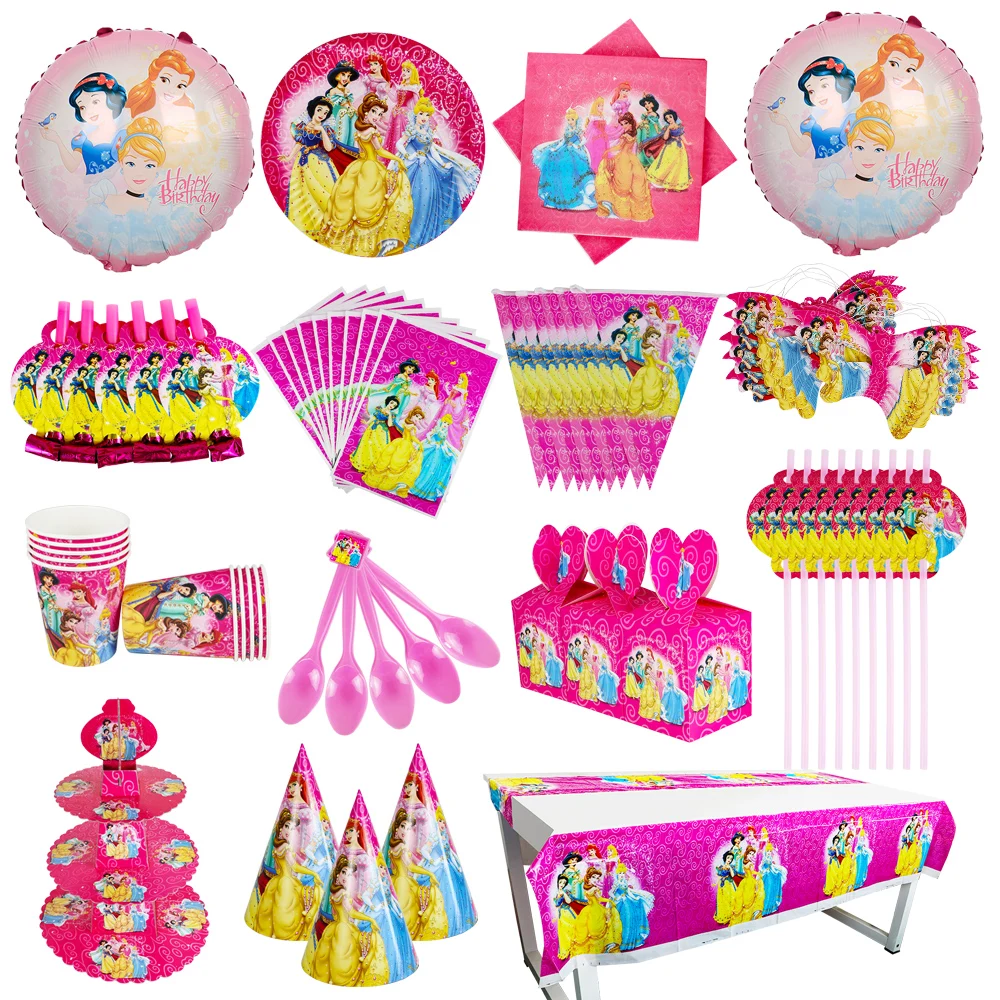 

Disney Snow White Belle Aurora Cinderella Jasmine Princess Birthday Digital Balloon Disposable Party Tableware Girl Baby Shower