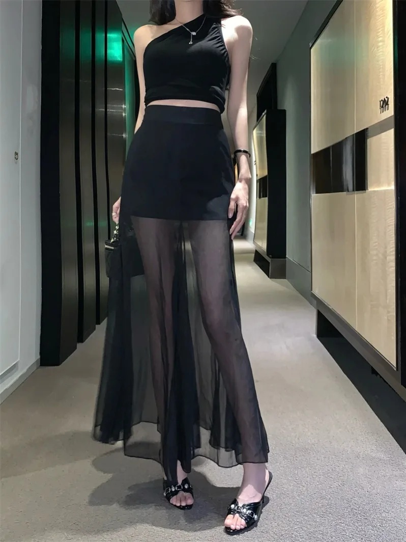 

Summer 2025 High Waist Me Splice Skirt Women's Slimming Long Dr Korean Sle Commute Pure Color A-Line Skirt