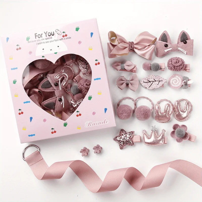 18pcs Girls Cute Casual Bow Hair Ties Set Decorative Accessories Gift BoxHoliday Birthday