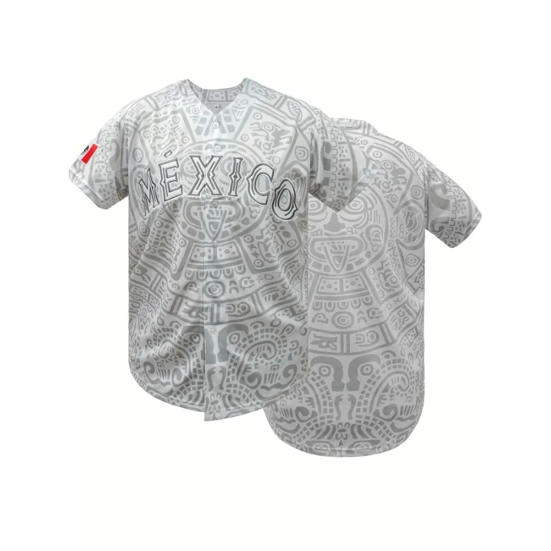 قميص بيسبول رجالي بأكمام قصيرة مع تطريز "MEXICO" قابل للتنفس وفضفاض مناسب للحفلات والرياضة والأنشطة الخارجية #3