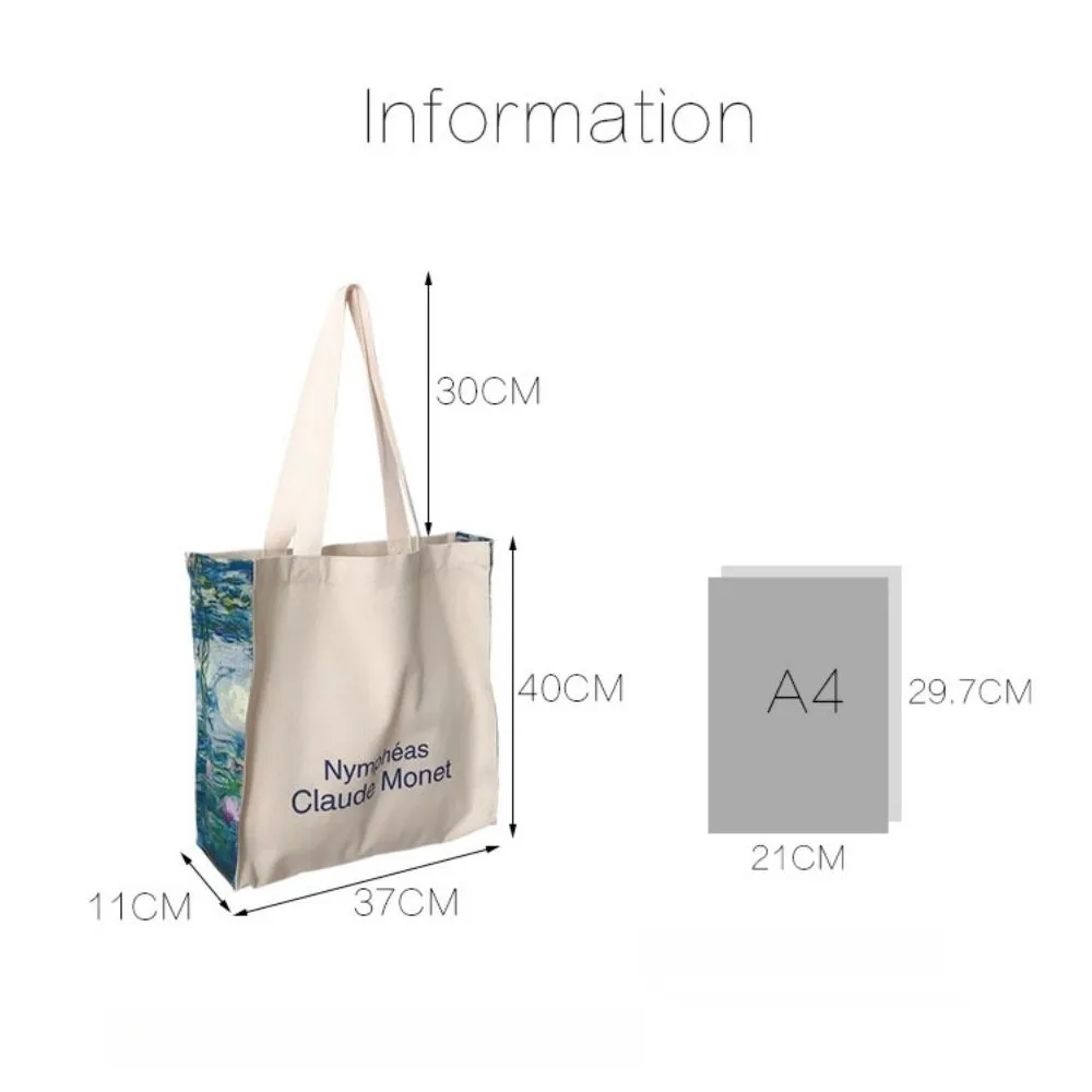 Oil Painting Canvas Shopping Bag Shoulder Bags for Women Leisure Handbag Lunch Eco Bag Large Capacity Student School Tote Bag