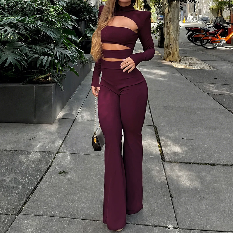 بدلة قفز أنيقة ذات لون سادة مجوفة مع مزاج بذلة نسائية مثيرة عالية الخصر #2