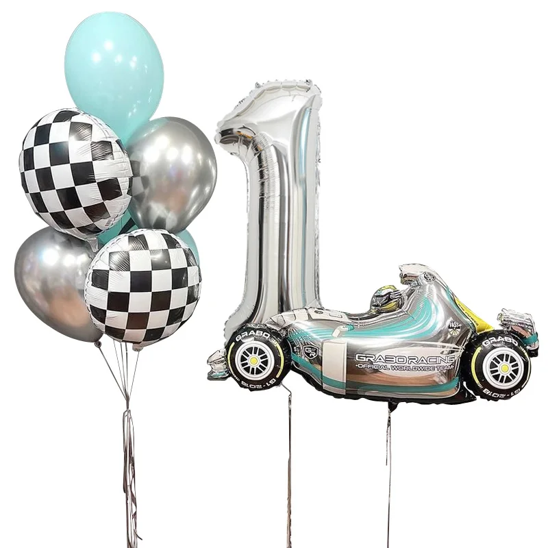 9Pcs Racing Car Foil Balloon 40inch 123 Number Helium Ballons Round Tyre Globos Happy Birthday Party Decorations   Kid Baby Show